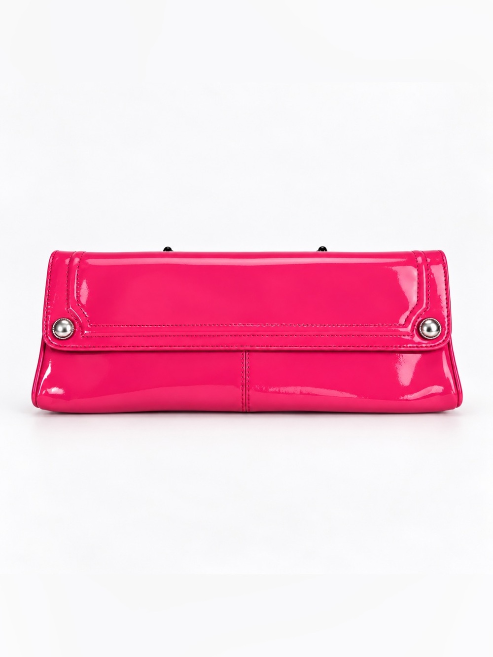 Franco Sarto Hot Pink Patent Clutch Fuchsia Silver Hardware Y2K Approx 14”